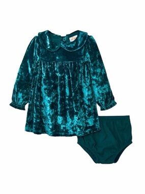 Cat & Jack Baby Girl's Forest Green Velour Dress and Diaper Cover Set
